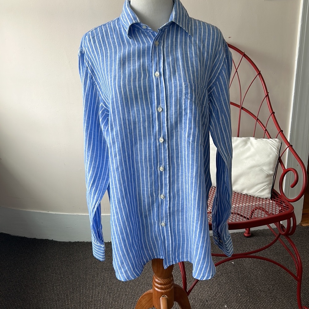 Blue and white striped button down